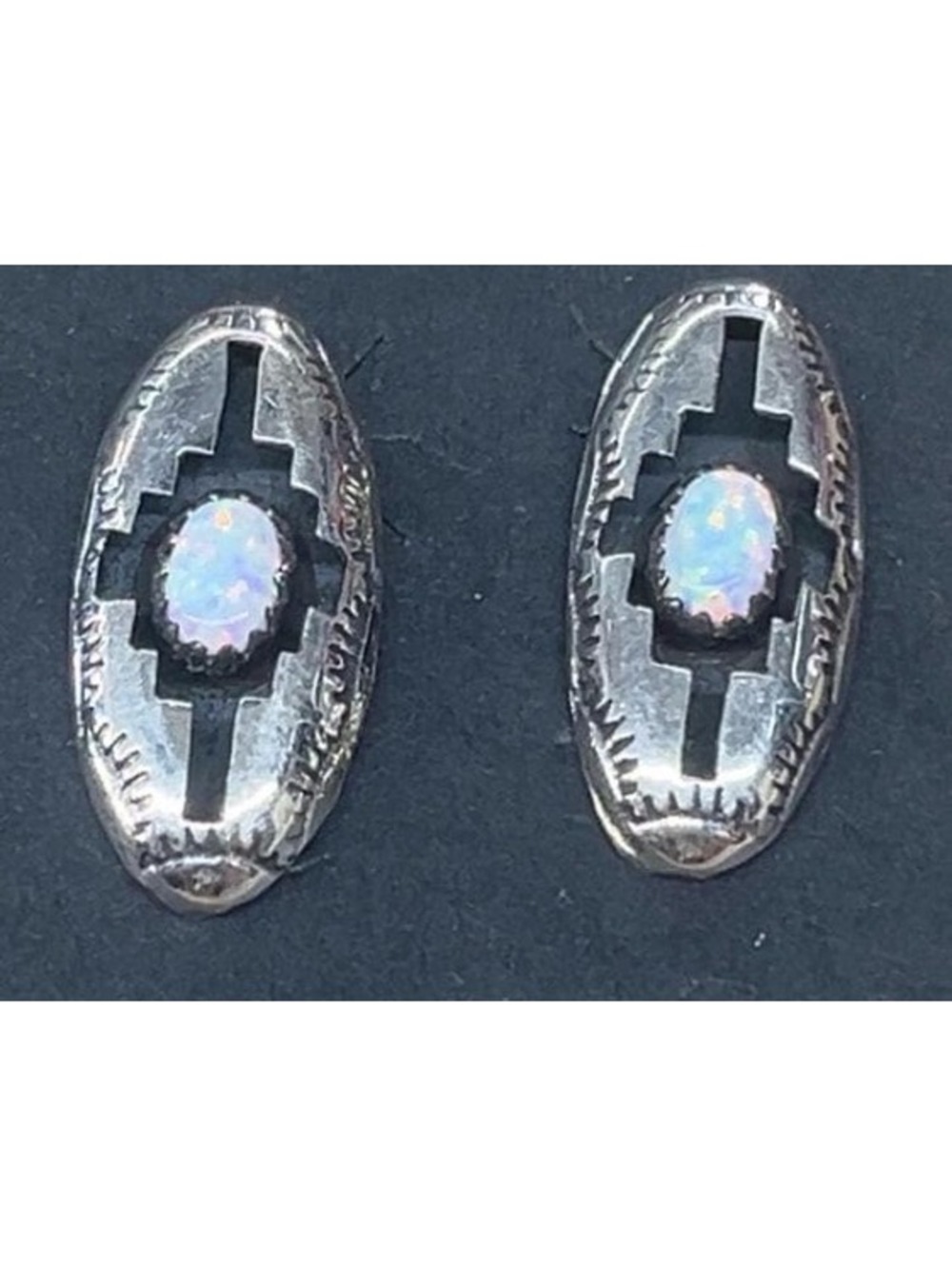 Native American Navajo sterling silver shadowbox opal earrings -Felix Perry